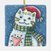 CUTE SNOWMAN KITTEN, SNOWFLAKCAT EN MUIS KERAMISCH ORNAMENT (Voorkant)