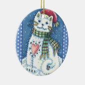 CUTE SNOWMAN KITTEN, SNOWFLAKCAT EN MUIS KERAMISCH ORNAMENT (Rechts)