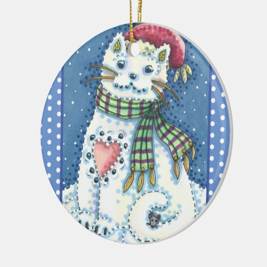 CUTE SNOWMAN KITTEN, SNOWFLAKCAT EN MUIS KERAMISCH ORNAMENT (Links)