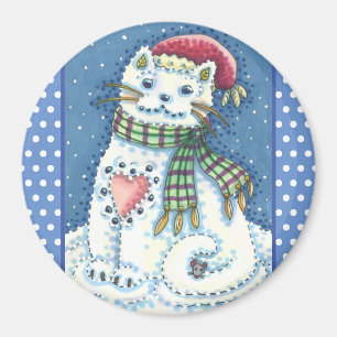 CUTE SNOWMAN KITTEN, SNOWFLAKCAT EN MUIS MAGNEET