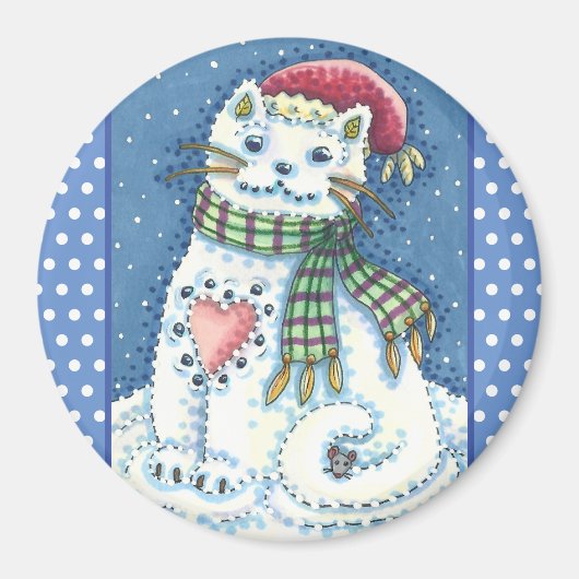CUTE SNOWMAN KITTEN, SNOWFLAKCAT EN MUIS MAGNEET (Voorkant)