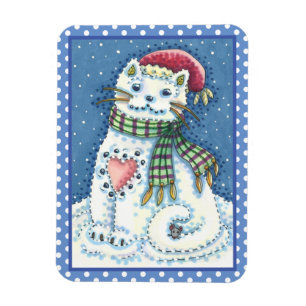 CUTE SNOWMAN KITTEN, SNOWFLAKCAT EN MUIS MAGNEET
