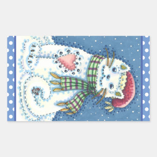CUTE SNOWMAN KITTEN, SNOWFLAKCAT EN MUIS RECHTHOEKIGE STICKER