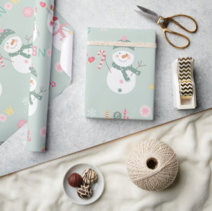 Cute Snowman laat kerstmis gaan Cadeaupapier