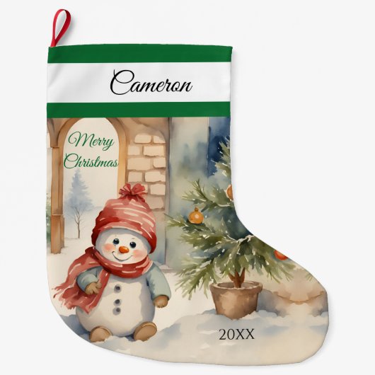 Cute Snowman Large Kerstmis Stocking Grote Kerstsok (Voorkant)