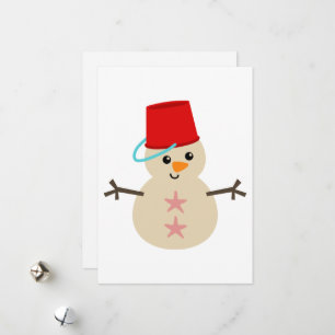 Cute Snowman Made with Pail for Pet Feestdagenkaart