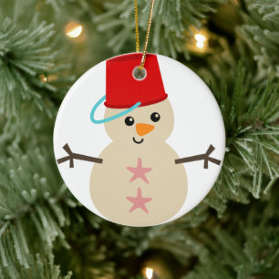 Cute Snowman Made with Pail for Pet Keramisch Ornament