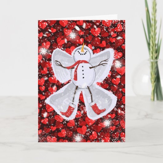 Cute Snowman Making a Snow Angel Birthday Kaart (Voorkant)