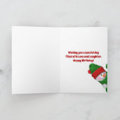 Cute Snowman Making a Snow Angel Birthday Kaart (Binnen)