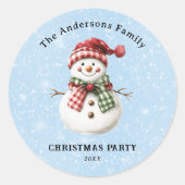 Cute Snowman Merry Christmas Family Party Custom Ronde Sticker (Voorkant)