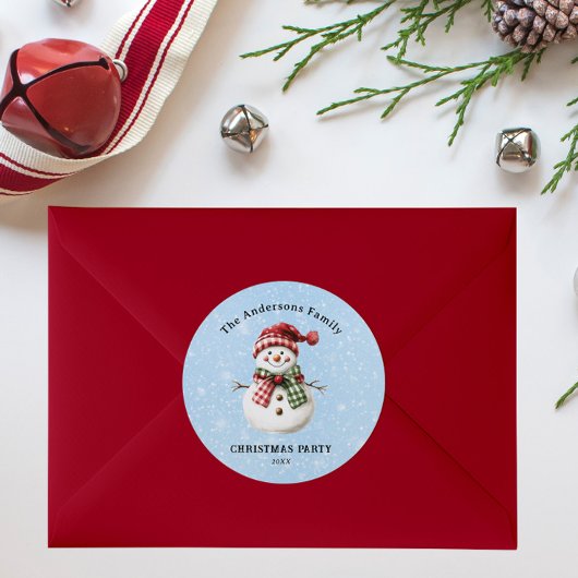 Cute Snowman Merry Christmas Family Party Custom Ronde Sticker