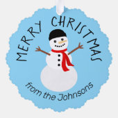 Cute Snowman Merry Christmas Ornament Kaart (Achterkant)