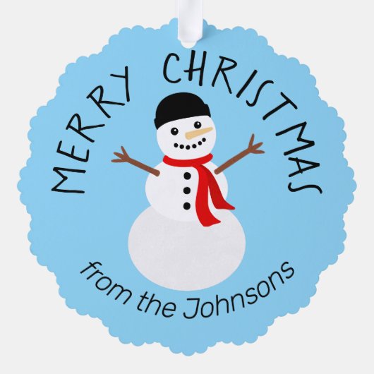 Cute Snowman Merry Christmas Ornament Kaart (Achterkant)