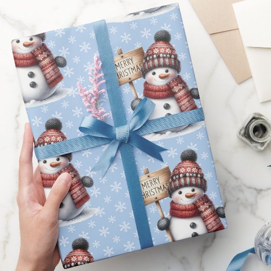 Cute Snowman Merry Christmas Snowflakes Roll of Cadeaupapier