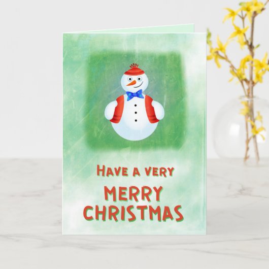 Cute Snowman Merry Kerstmis Kaart (Gele Bloem)