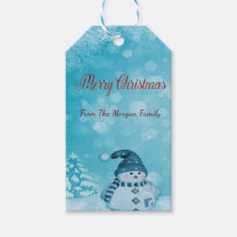 Cute Snowman, Merry Kerstmis, Pine Tree Cadeaulabel