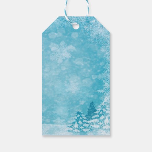 Cute Snowman, Merry Kerstmis, Pine Tree Cadeaulabel (Achterkant)