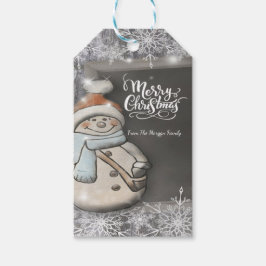 Cute Snowman, Merry Kerstmis, Snowflakes Cadeaulabel