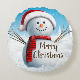 Cute Snowman Merry-kerstronde Pillow Rond Kussen