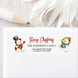 Cute snowman Merry-rood met kerst Etiket