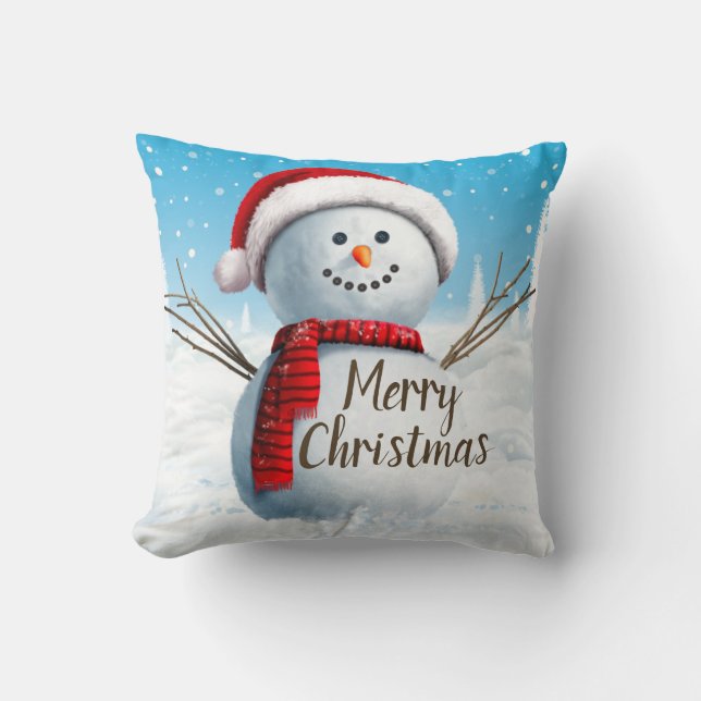 Cute Snowman Merry-Sierkussen voor kerstmis Kussen (Voorkant)