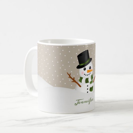 Cute Snowman met aangepaste naam Kerstmis Koffiemok (Voorkant links)