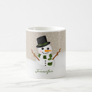 Cute Snowman met aangepaste naam Kerstmis Koffiemok