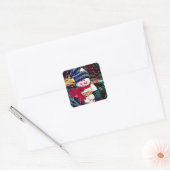 Cute Snowman met Bucket of Snowball Kerstmis Vierkante Sticker (Envelop)