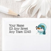 Cute Snowman met Chickadee op zijn wortelneus Etiket (Insitu)