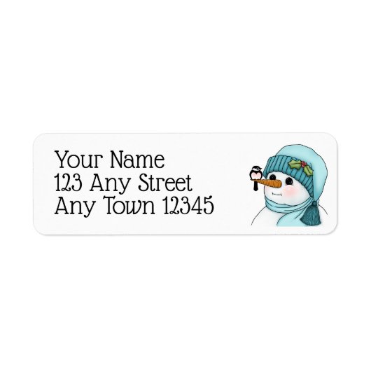 Cute Snowman met Chickadee op zijn wortelneus Etiket (Voorkant)