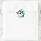 Cute Snowman met Chickadee op zijn wortelneus Ronde Sticker (Tas)