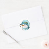 Cute Snowman met Chickadee op zijn wortelneus Ronde Sticker (Envelop)
