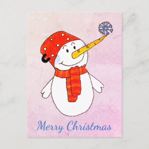 Cute Snowman met een Snowflake roze kerst Feestdagenkaart