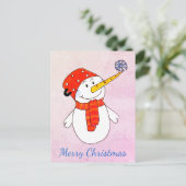 Cute Snowman met een Snowflake roze kerst Feestdagenkaart (Staand voorkant)