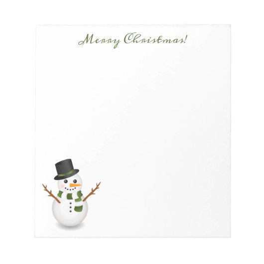 Cute Snowman met groene prettige kersttekst Notitieblok (Voorkant)