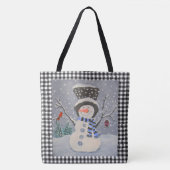 Cute Snowman met kardinaal op zwarte buffelplaat Tote Bag (Voorkant)
