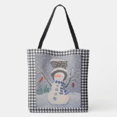 Cute Snowman met kardinaal op zwarte buffelplaat Tote Bag (Achterkant)