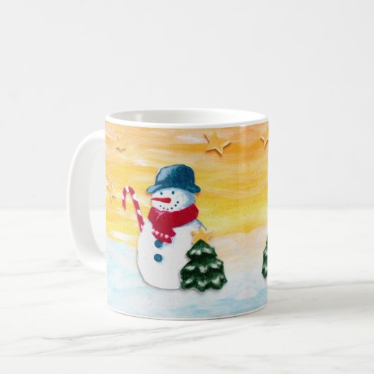 Cute Snowman met kerstboomsterren Kinder Koffiemok (Voorkant links)