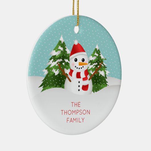 Cute Snowman met  naam Kerstmis Keramisch Ornament (Rechts)