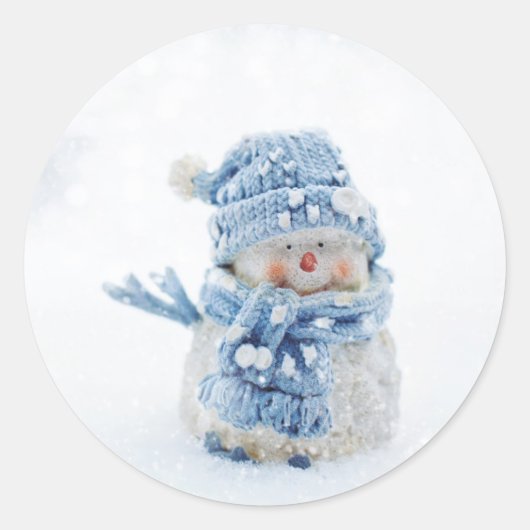 Cute Snowman met pet Classic Round Sticker (Voorkant)