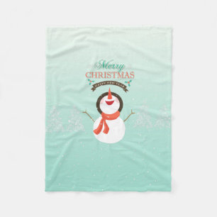 Cute Snowman met prettige kersttypografie Fleece Deken