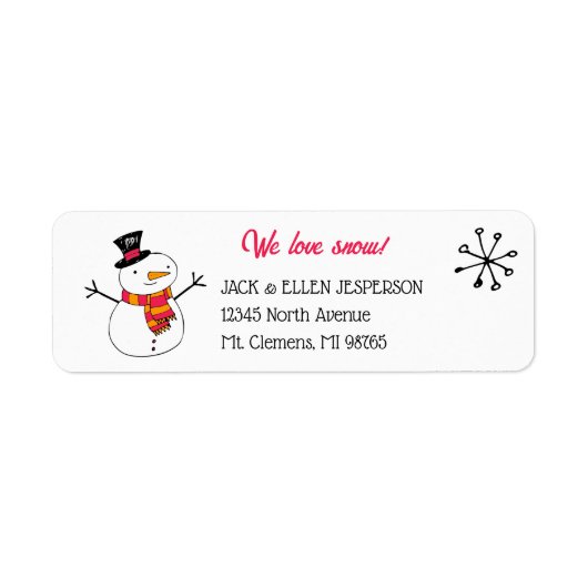Cute Snowman met Red en Oranje Scarf Etiket (Voorkant)