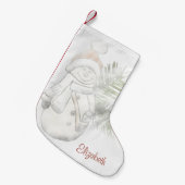 Cute Snowman met Santa Hat - Gepersonaliseerd Kleine Kerstsok (Voorkant (Hangend))