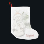 Cute Snowman met Santa Hat - Gepersonaliseerd Kleine Kerstsok<br><div class="desc">Schattige sneeuwman met kersthoed en jouw naam.</div>