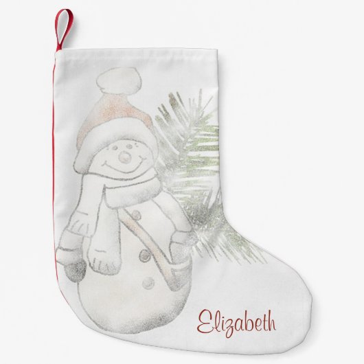 Cute Snowman met Santa Hat - Gepersonaliseerd Kleine Kerstsok (Voorkant)