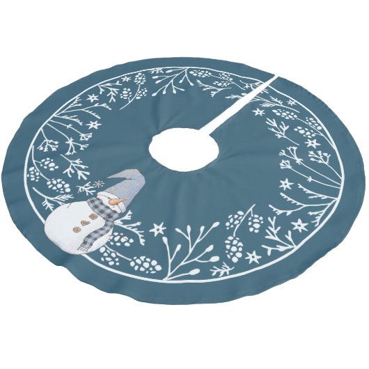 Cute Snowman met Simple White Botanical Design Kerstboom Rok (Gekanteld)