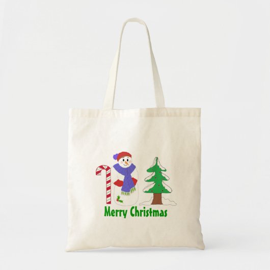 Cute Snowman met snoepriet en boom Tote Bag (Voorkant)