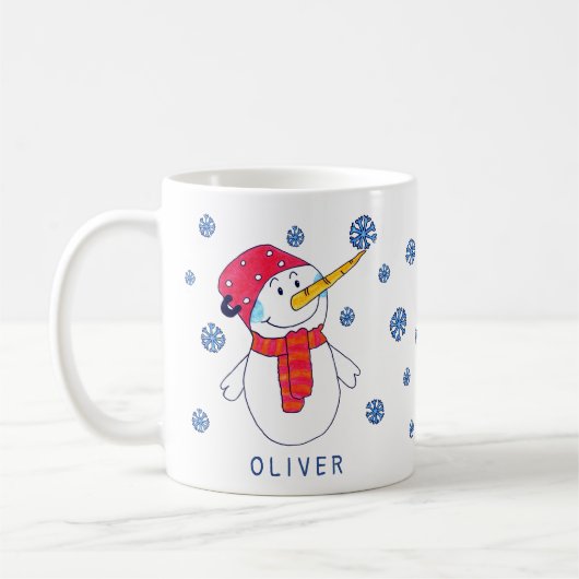 Cute Snowman met Snowflake Drake Kinder Koffiemok (Links)