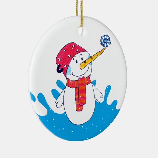 Cute Snowman met Snowflake Kinderen Keramisch Ornament (Rechts)