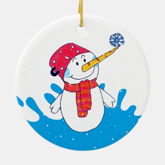 Cute Snowman met Snowflake Kinderen Keramisch Ornament (Achterkant)